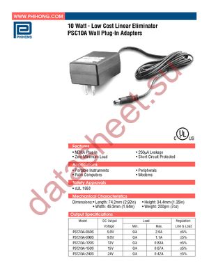 PSC-10A-050S W/1.7MM CENT POSITIVE datasheet  